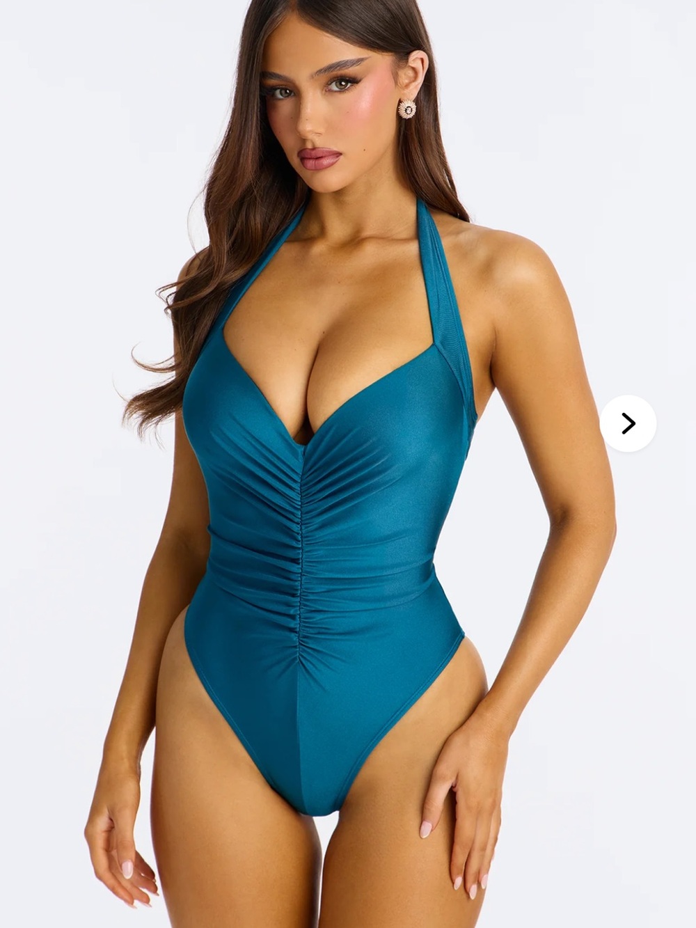 Teal Halter Ruched One-Piece Swimsuit NWT